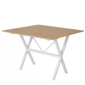 Image of Homcom Six Seater Drop Leaf Oak Effect Dining Table Foldable Metal Frame