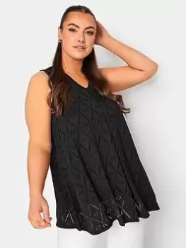 Image of Yours Broderie Pleat Vest, Black, Size 30-32, Women