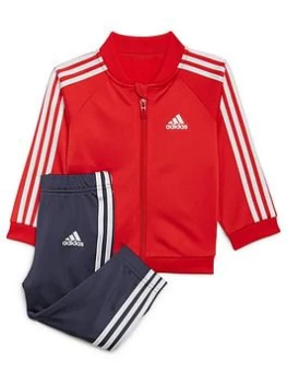 Image of Boys, adidas Infant Unisex 3 Stripe Tricot Tracksuit - Red/Navy, Red/Navy, Size 0-3 Months