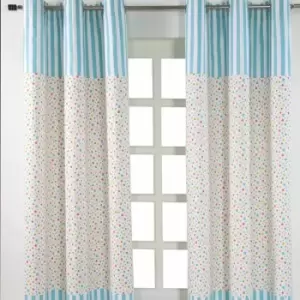 Image of Homescapes - homecapes Cotton Multi Stars Ready Made Eyelet Curtain Pair, 137 x 182cm Drop - Blue