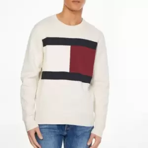 Image of Tommy Hilfiger Mens Structured Flag Sweatshirt - Ivory/Red/White/Blue - M