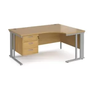 Image of Office Desk Right Hand Corner Desk 1600mm With Pedestal Oak Top With Silver Frame 1200mm Depth Maestro 25 MCM16ERP3SO