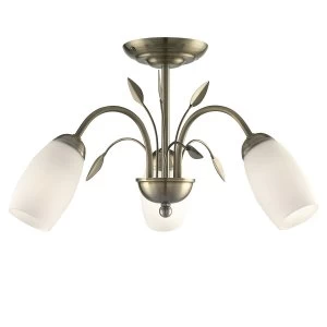 Image of Searchlight Lighting Collection Jade 3-Light Semi-Flush Ceiling Light - Brass