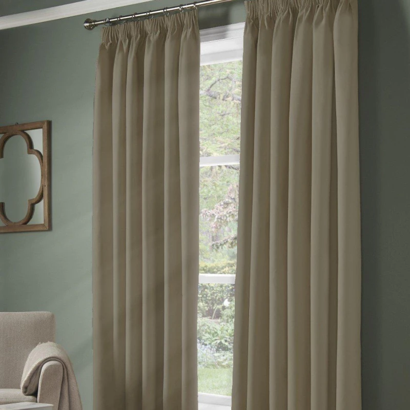 Image of Alan Symonds Plain 95% Blackout Pencil Pleat Taped Top Curtains Beige unisex 168x137cm