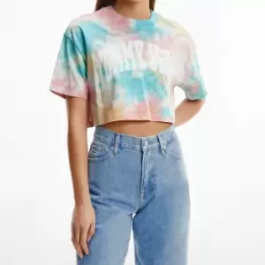 Image of Tommy Jeans Womens Tjw Oversized Crop Tiedye College Top - Tie Dye Multi - M