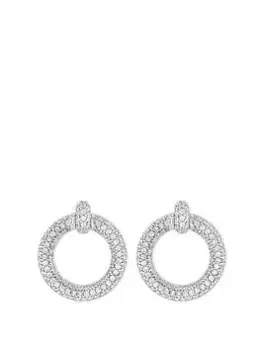 Image of Jon Richard Rhodium Plated Micro Pave Door Knocker Earrings, Silver, Women