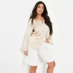 Image of Missguided Extreme Oversized Satin Shirt - Neutral
