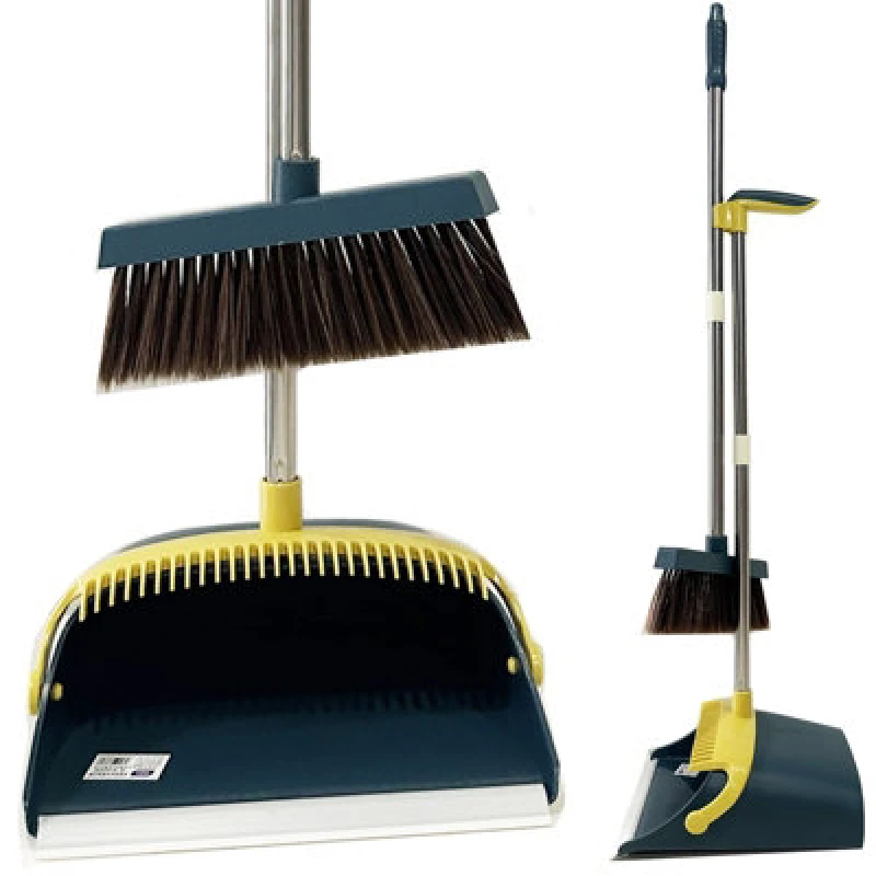 Image of Gr8 Home Strong Long Handled Dustpan and Brush Set Soft Bristles Broom Lobby Dust Pan Teal unisex