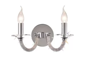 Image of Elena Wall Lamp Switched 2 Candle Light Polished Chrome, Crystal
