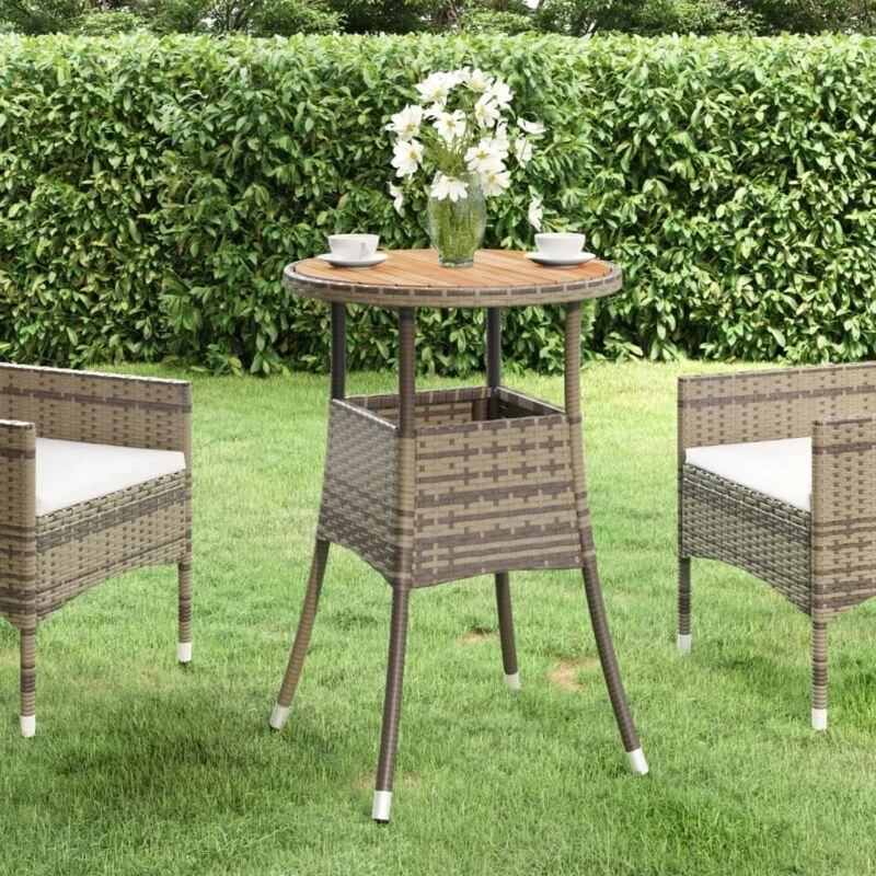 Image of VIDAXL Garden Table Ø60x75cm Acacia Wood and Poly Rattan Grey Vidaxl 8720286089804