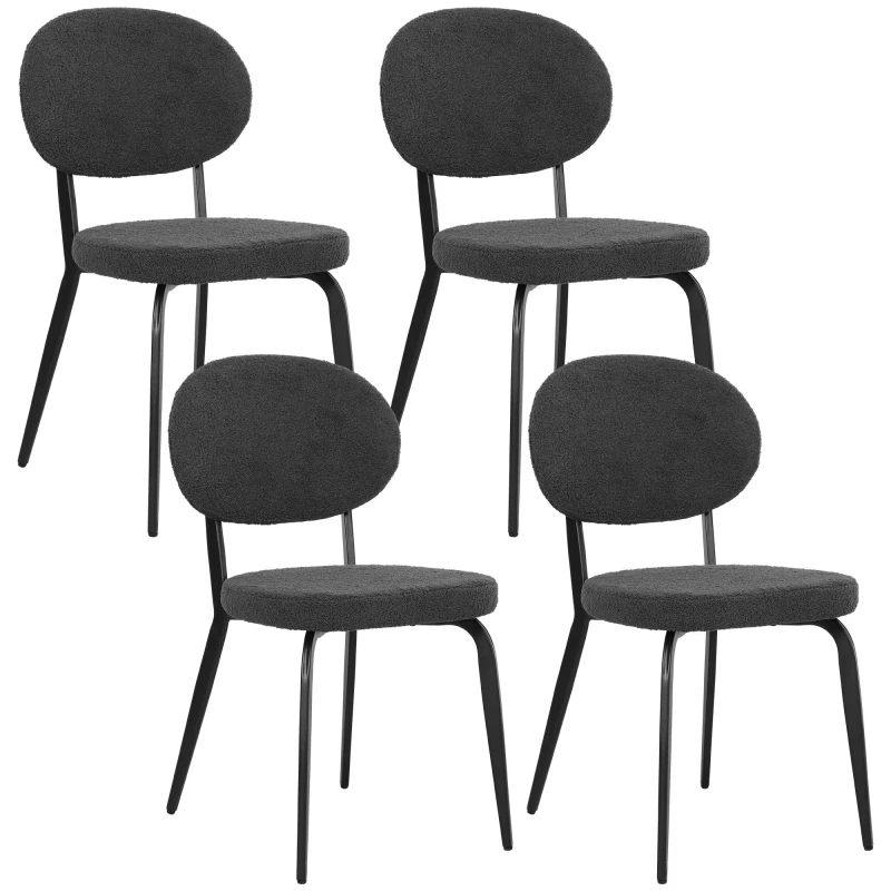 Image of HOMCOM Set of 4 Sherpa Dining Chairs Boucle Kitchen Chairs with Back Black