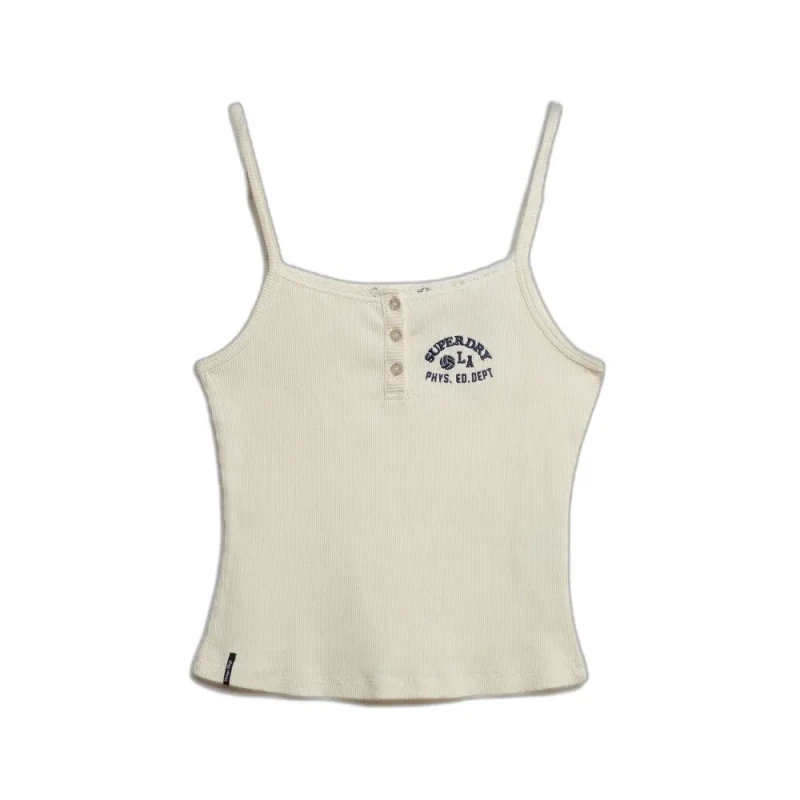 Image of Superdry Embroidered Button Tank Top For Her Superdry Athletics Essentials Blanc Female S