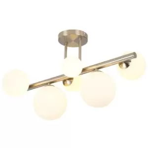 Image of Luminosa Marshall Semi Flush Ceiling Lamp, 6 Light G9, Satin Nickel, Opal Glass
