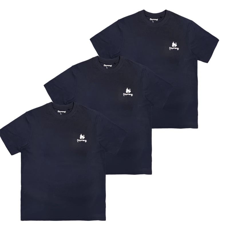 Image of Money Lounger Navy 3 Pack T-Shirts - Blue Blue S