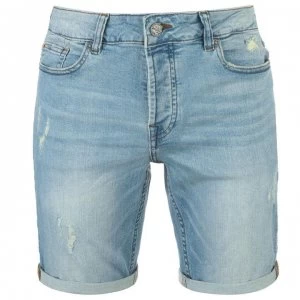 Image of Only and Sons Only Mens Damaged Denim Shorts - Blue Denim