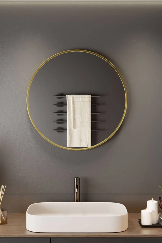 Image of Neo Gold Nordic Round Metal Frame Wall Mirror 40cm 50cm 60cm 70cm & 80cm Size: 70cm x 70cm Gold Unisex 70cm x 70 cm