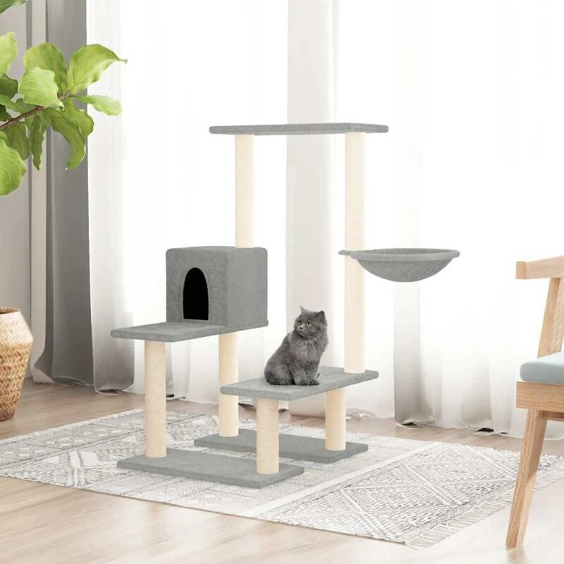 Image of VIDAXL Cat Tree with Sisal Scratching Posts Light Grey 94.5cm vidaXL 8720287213536