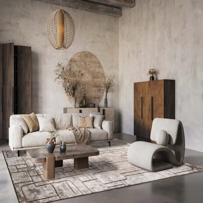 Image of Belgravia Living Room Area Rug Metallic Sheen Modern Cobble Design Mocha 200Cm X 290Cm