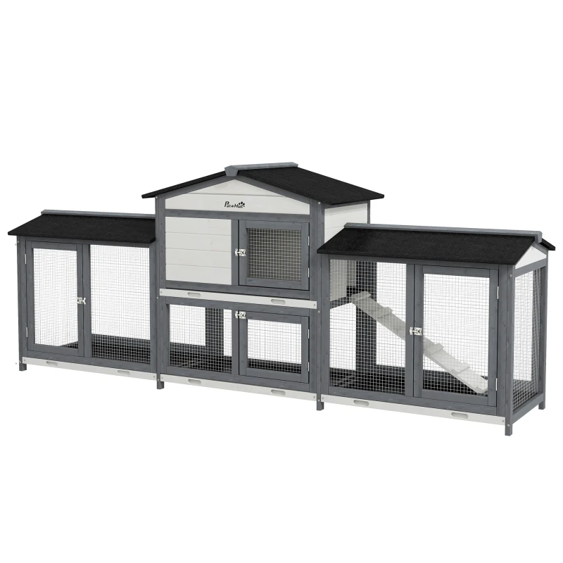 Image of PawHut Rabbit Hutch - 2-Tier Guinea Pig Hutch - w/ Two Runs - Pull-Out Tray TJ Hughes 5061025110988