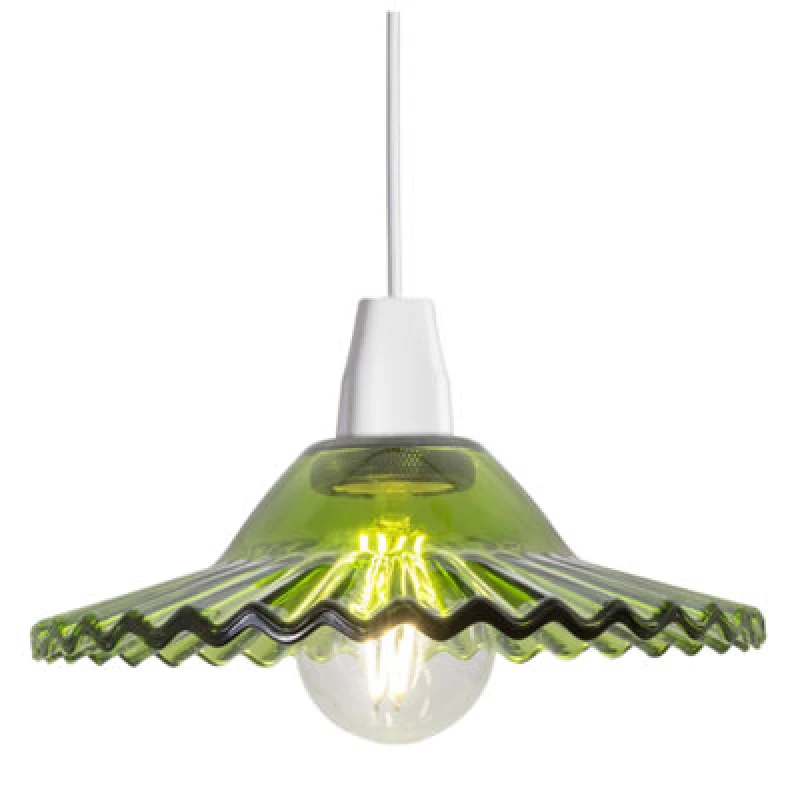 Image of Happy Homewares Modern Emerald Green Glass Pendant Light Shade With Rippled Design