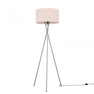 Image of Camden Grey Tripod Floor Lamp with XL Dusty Pink Reni Shade