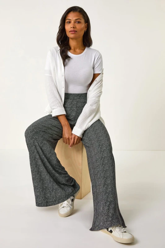 Image of Roman Womens Spot Print Wide Leg Trouser in Black Size: 14 Black Female 14