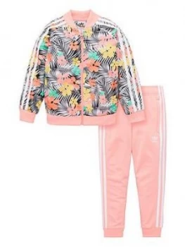 Image of Adidas Originals Childrens Floral Tracksuit - Pink