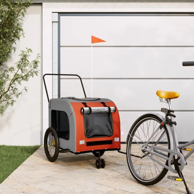 Image of vidaXL Pet Bike Trailer Orange and Grey Oxford Fabric and Iron, Orange 93858
