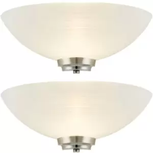 Image of 2 PACK Dimmable LED Wall Light Satin Chrome White Line Pattern Glass Shade Lamp