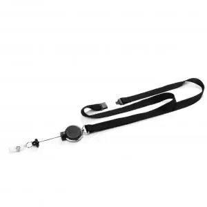 Image of Durable Textile Lanyard with Badge Reel Extra Strong Black