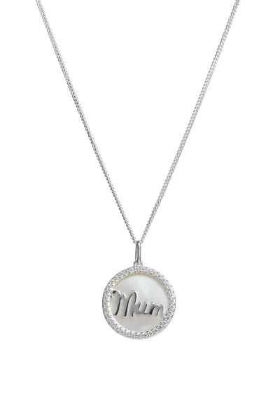 Image of Sterling Silver Mother of Pearl & CZ MUM Pendant Necklace