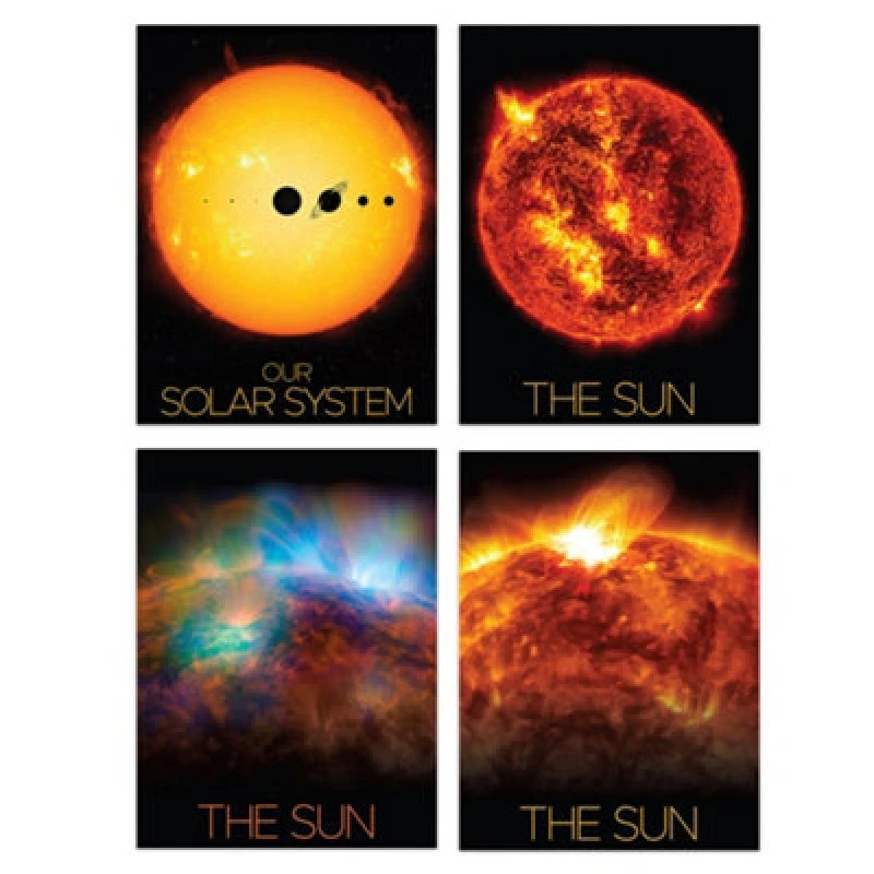 Image of Artery8 Wall Art Print Set Of 4 Nasa Our Solar System The Sun And Planets Size Comparison Solar Flares And X-Ray Image