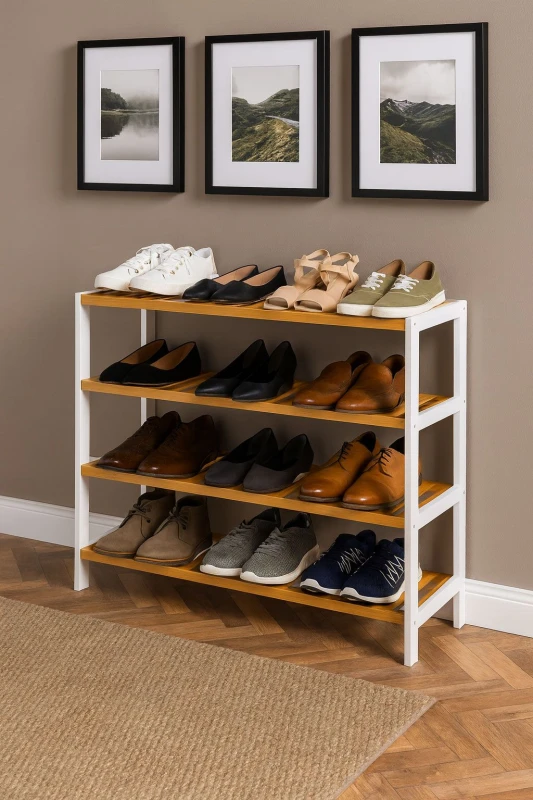 Image of Neo 4 Tier Bamboo Wooden Shoe Storage in Natural White Natural White Unisex