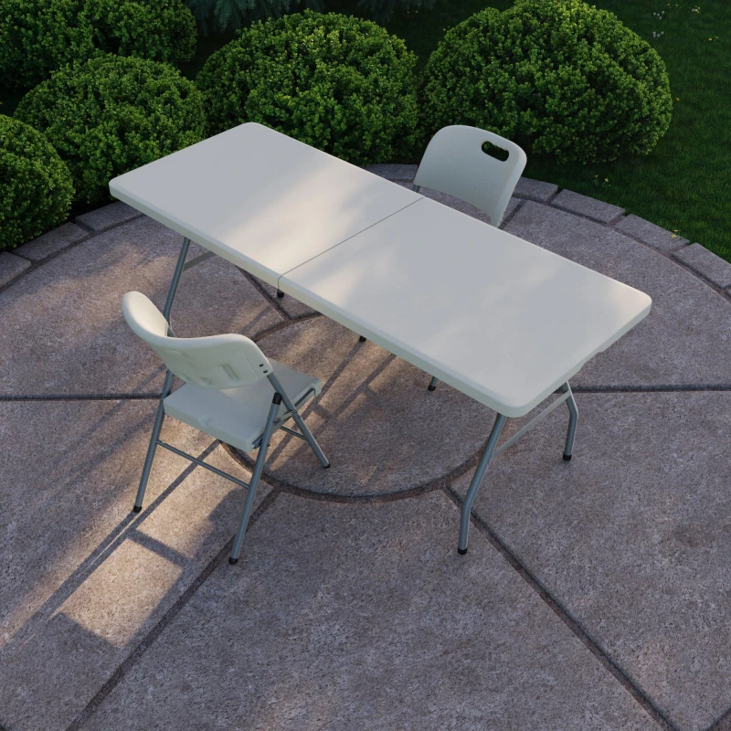 Image of Lassic Outdoor Trestle Folding Table 6ft 2 Folding Chairs White unisex 3 Piece