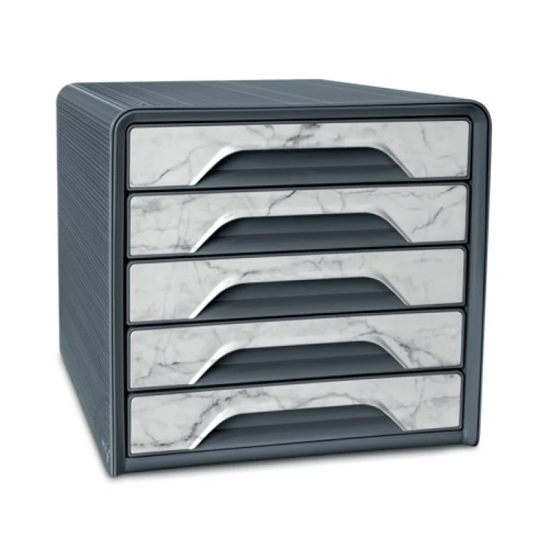 Image of CED Cep Filing Block Module Organiser 5 Drawers Document Storage Office Smoove Mineral Grey Storm Print Marble Grey