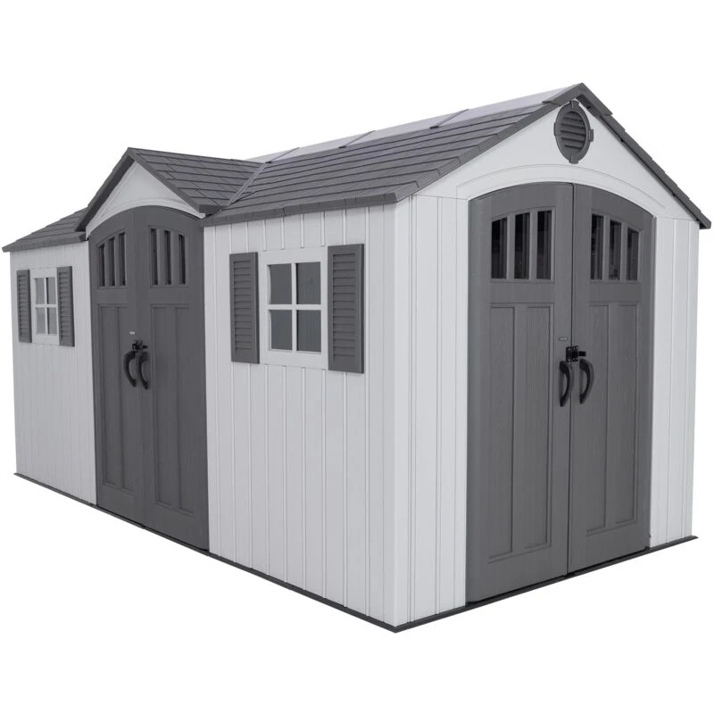 Image of Lifetime Products 15' x 8' Dual Entry Outdoor Storage Shed, Grey 60410