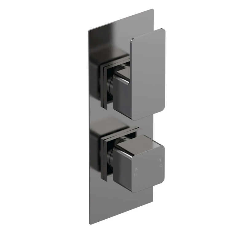 Image of Balterley Concealed Twin Thermostatic Shower Valve 1 Outlet Brushed Pewter in Silver Silver Unisex
