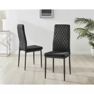 Image of Set of 4 Furniturebox Black Velvet Milan Dining Chairs With Black Legs