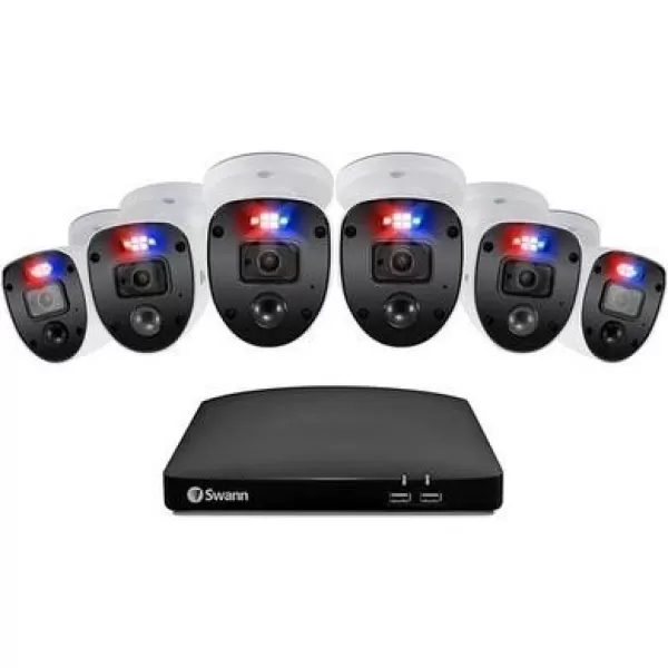 Image of Swann Enforcer 6 Camera 8 Channel DVR Security System Full HD 1080p Smart Home Security Camera - White