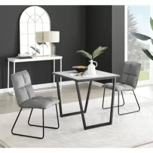 Image of Furniturebox Carson White Marble Effect Square Dining Table & 2 Dark Grey Menen Velvet Chairs