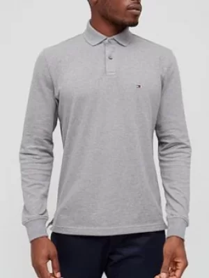 Image of Tommy Hilfiger 1985 Regular Fit Long Sleeve Polo Shirt, Medium Grey Heather, Size S, Men