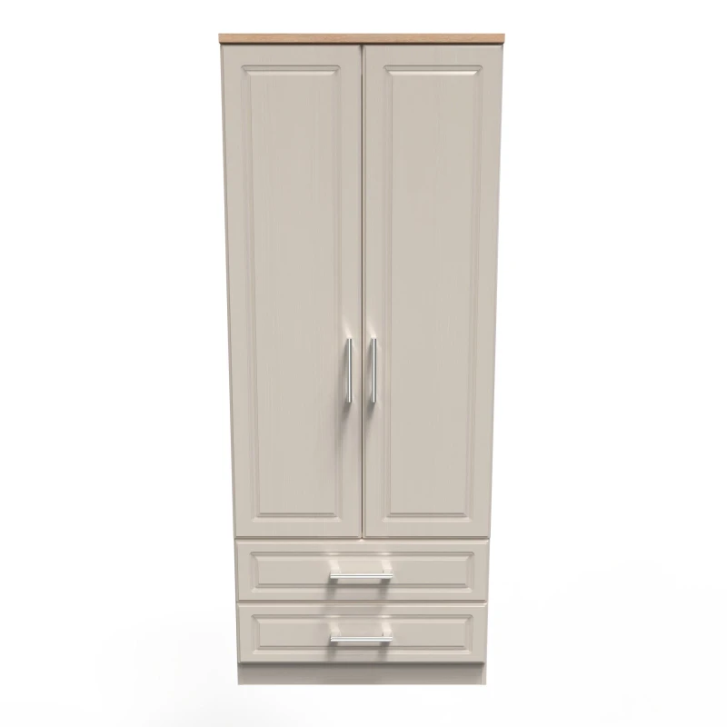 Image of Ready Assembled 2 U Norfolk 2 Door 2 Drawer Wardrobe (Ready Assembled) in Taupe Size: Large Taupe Unisex Large