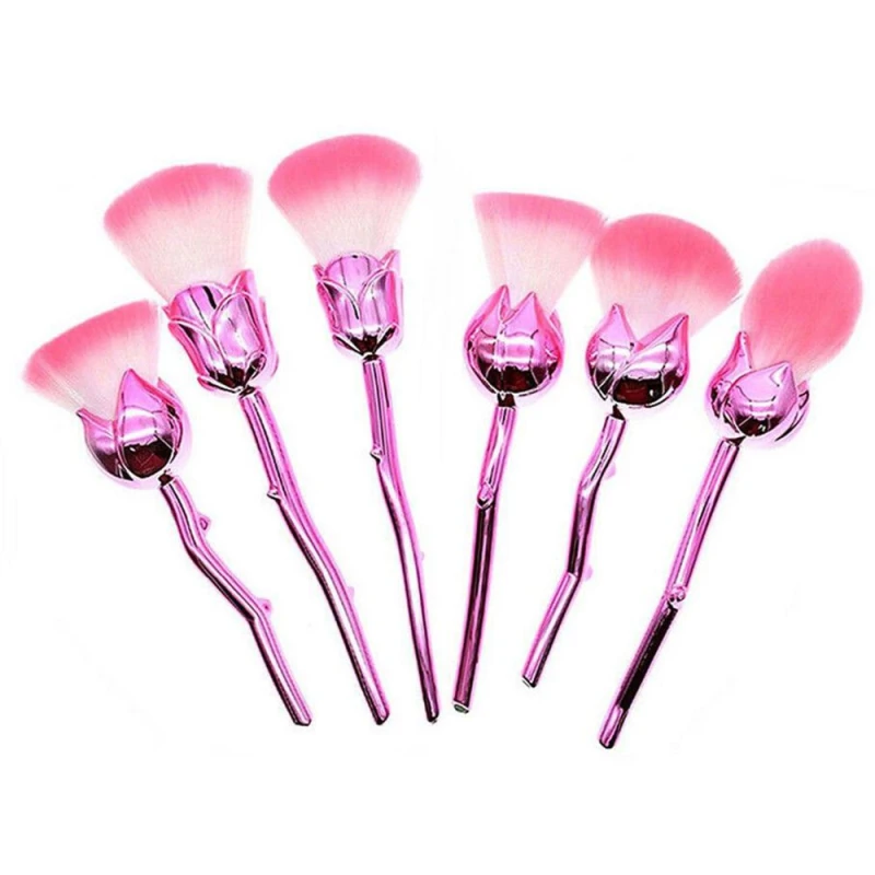 Image of Aquarius Beauty and the Beast Rose Makeup Brushes - 6pcs with Glossy Handles - Professional Quality