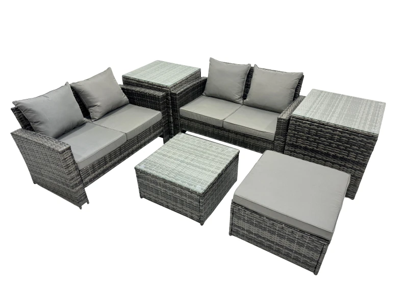 Image of Fimous Lounge Double Seat Sofa Coffee Table Set with 2 Side Tables Big Stool in Dark Grey Dark Grey Unisex