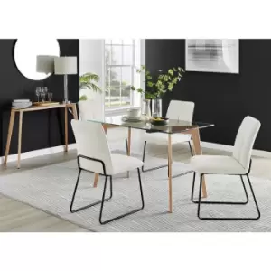 Image of Furniturebox UK - Furniturebox Malmo Rectangular Glass and Wooden Leg Modern Industrial Dining Table & 4 Cream Halle Fabric Chairs