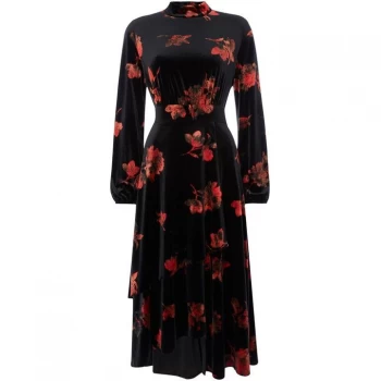 Image of Biba Rose Printed Velvet Midi Dress - Black & Red