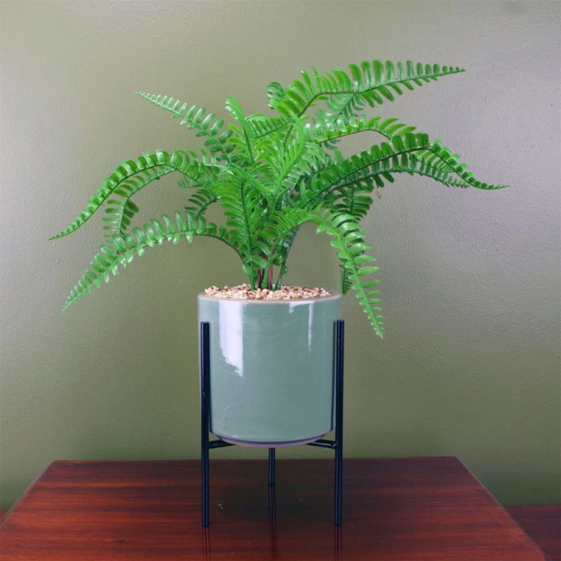 Image of Leaf Large Artificial Fern Plant Realistic with Planter & Stand Botanik Green