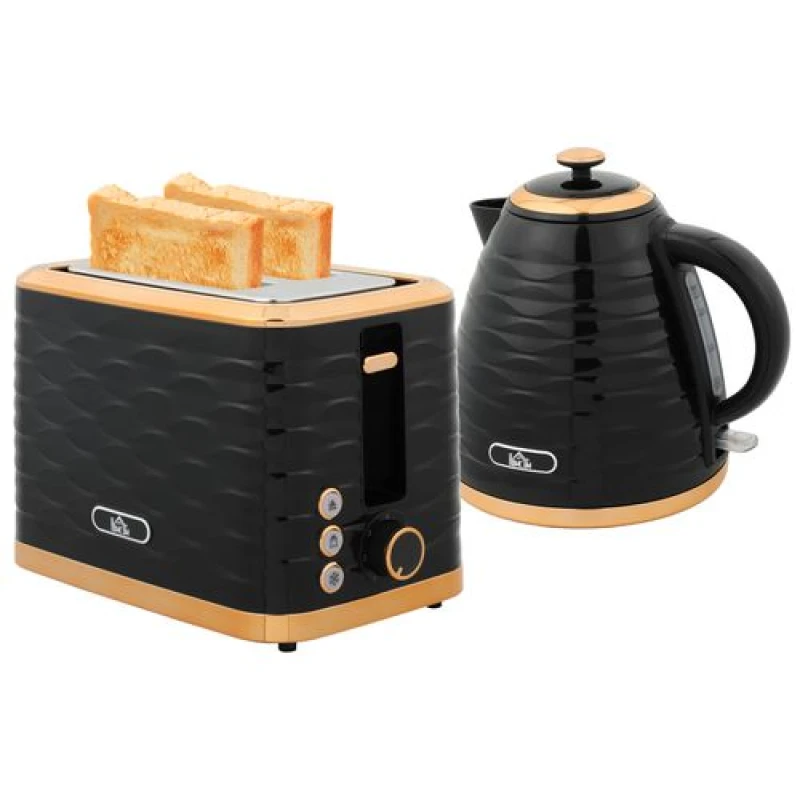 Image of HOMCOM HOMCOM Kettle and Toaster Sets 1.7L Kettle & 2 Slice Toaster w/ Browning Control in Black One Size Unisex 5063603036154
