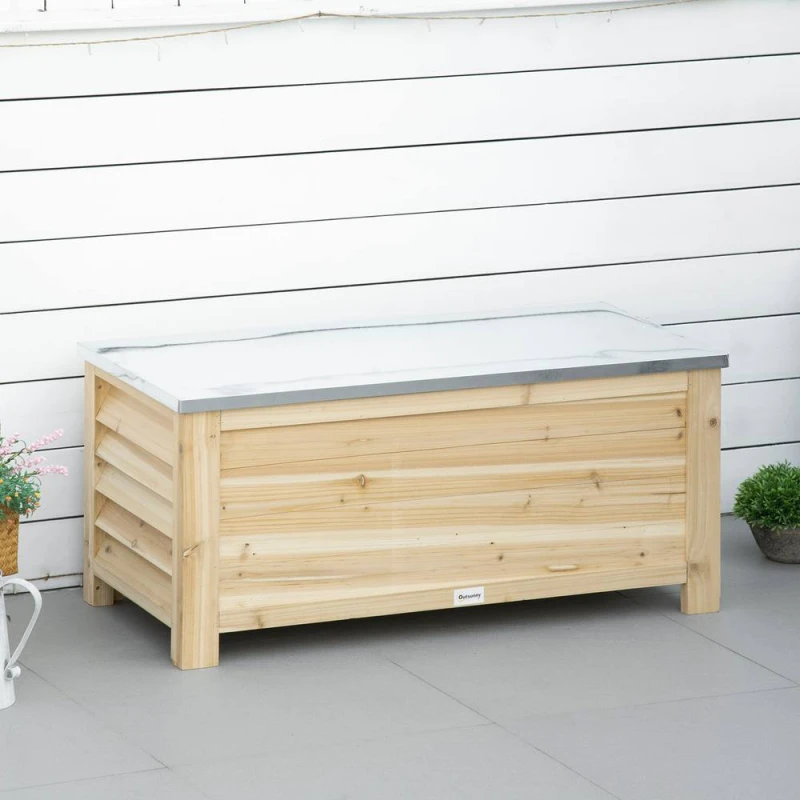 Image of OUTSUNNY 155L Outdoor Storage Box, Wooden Outside Tool organiser Container in Natural Natural Unisex