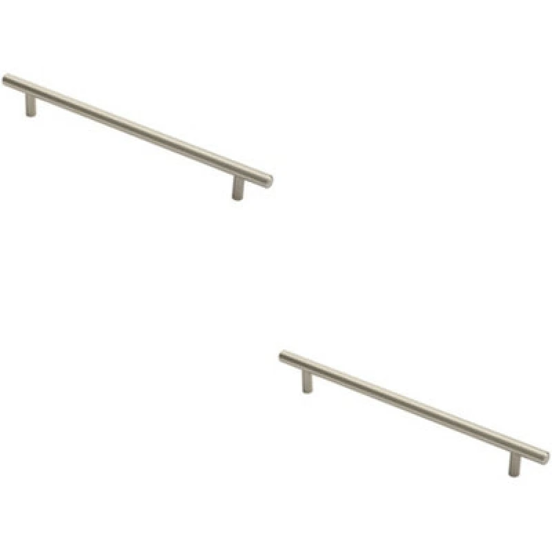 Image of Loops 2x Round T Bar Cabinet Pull Handle 284 x 12mm 224mm Fixing Centres Satin Nickel Metallics unisex